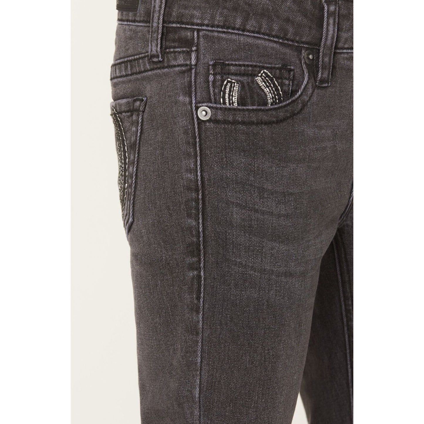 Rock & Roll Girls' Jean - Black Wash, Bootcut , Horseshoe Pocket BG4MD07395