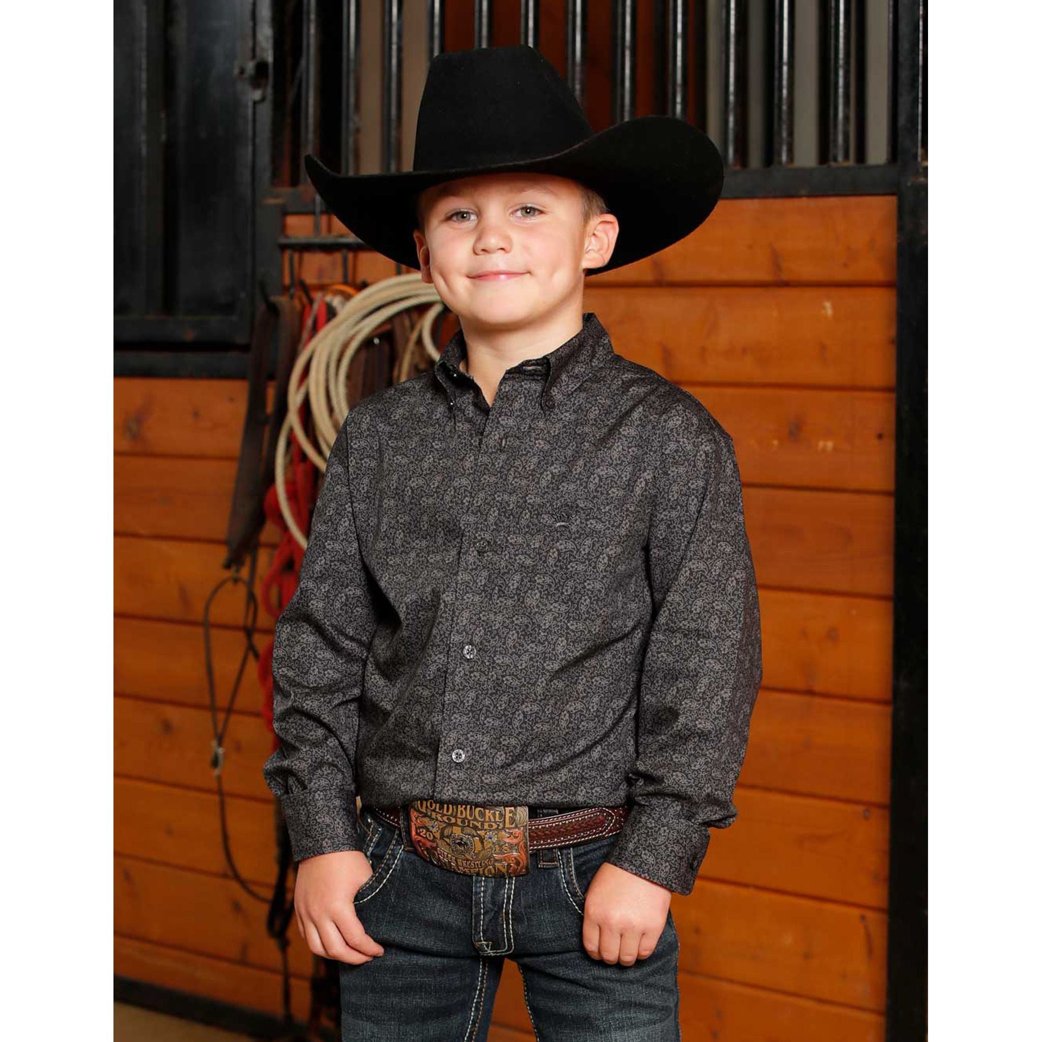 Cinch Boy's Western Shirt, Charcoal, Button Down MTW7060387