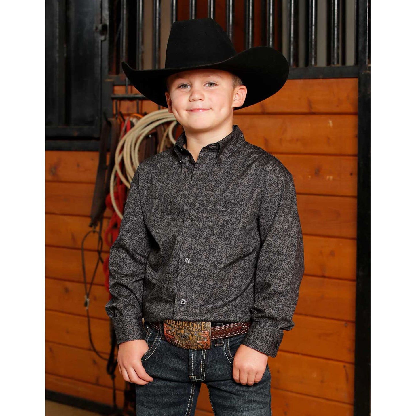 Cinch Boy’s Western Shirt, Charcoal, Button Down - MTW7060387