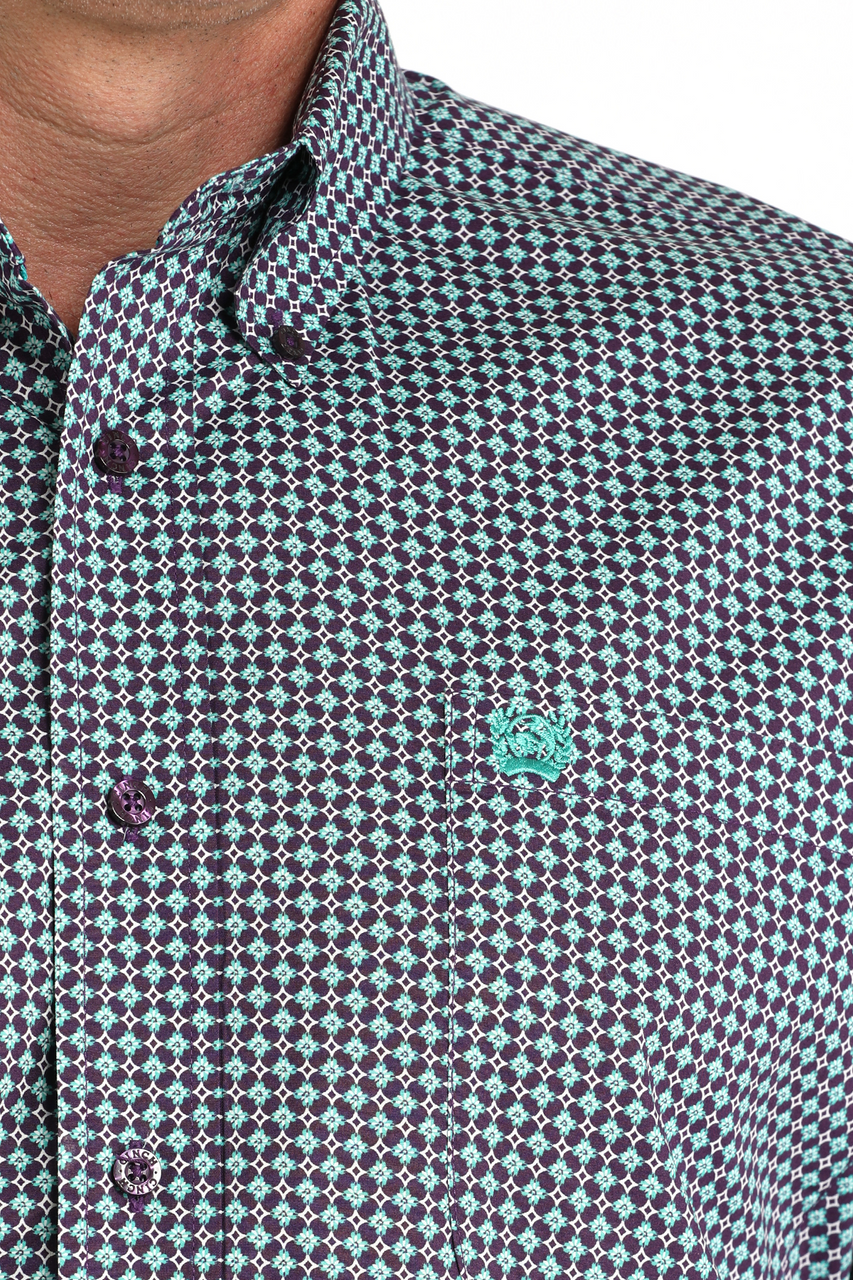 CINCH - Men LONG SLEEVE BUTTON-DOWN SHIRT, Geometric Print, Purple MTW1105972