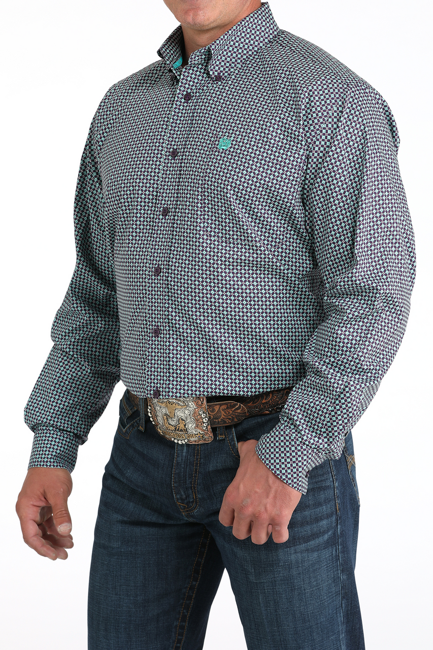 CINCH - Men LONG SLEEVE BUTTON-DOWN SHIRT, Geometric Print, Purple MTW1105972