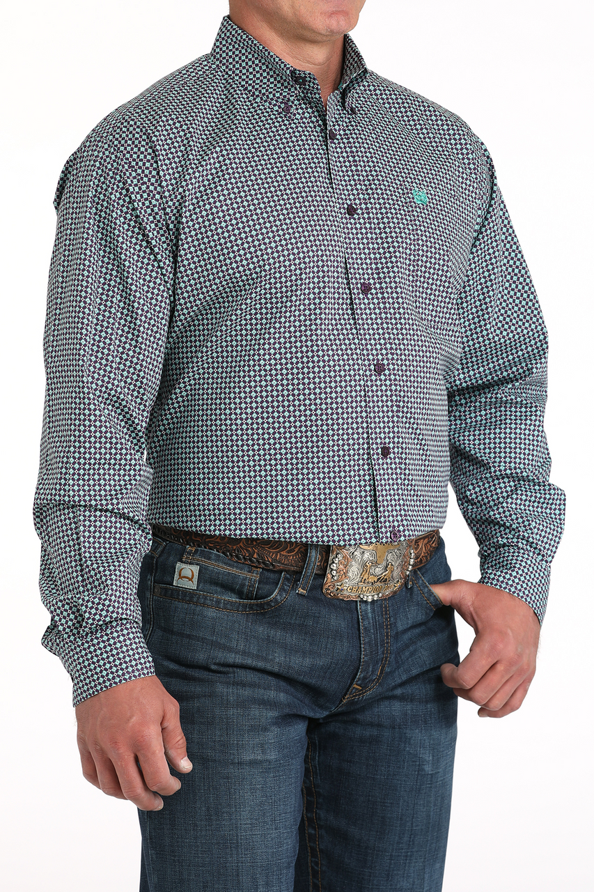 CINCH - Men LONG SLEEVE BUTTON-DOWN SHIRT, Geometric Print, Purple MTW1105972