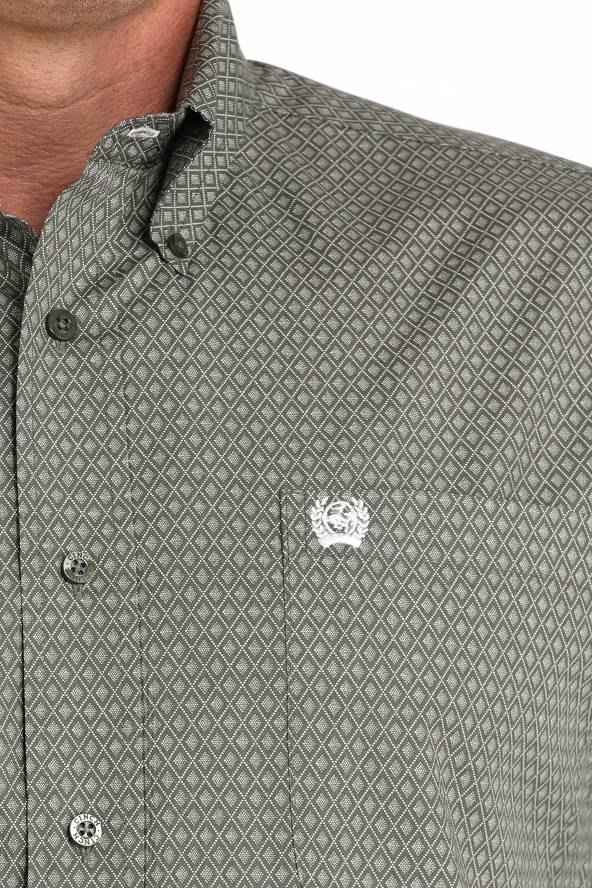 CINCH - Men LONG SLEEVE BUTTON-DOWN SHIRT, Geometric Print, Olive MTW1105981