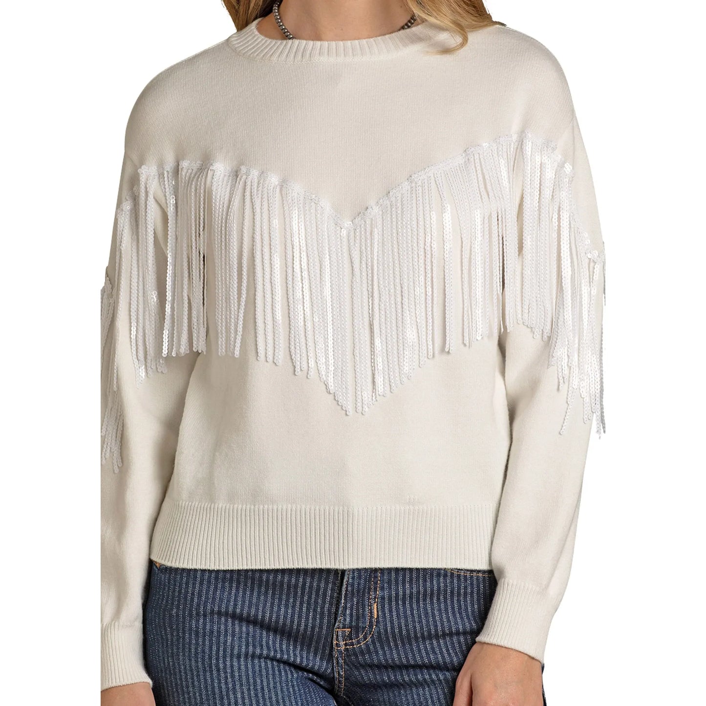 Rock & Roll Ladies Sweater, Sequin Fringe BW32T06990