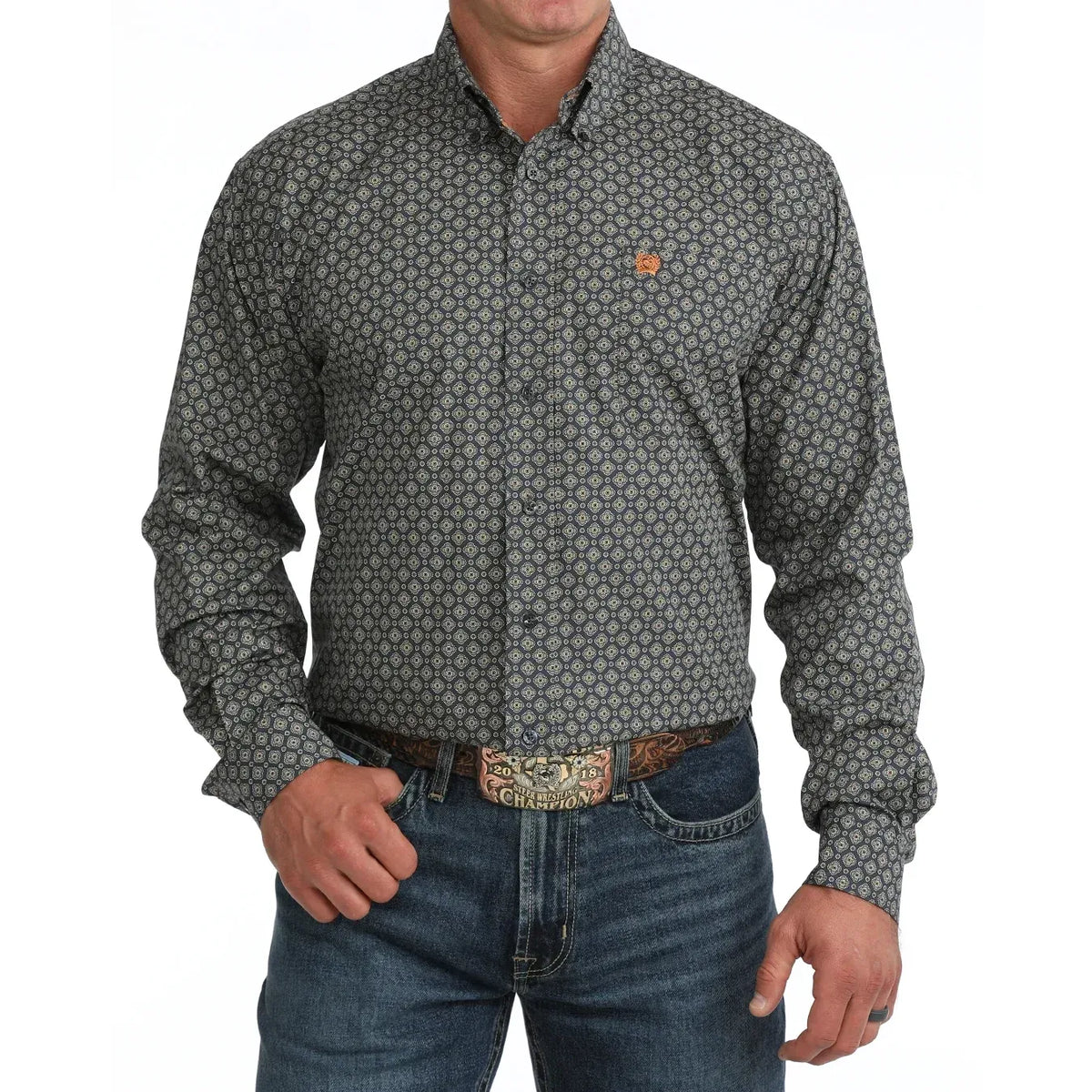 Cinch Men's Navy Geometric,Button Down Shirt MTW1106131