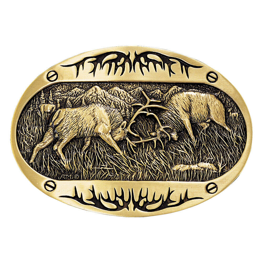 Montana Attitude Buckles - Brass Fighting Elks 60800C