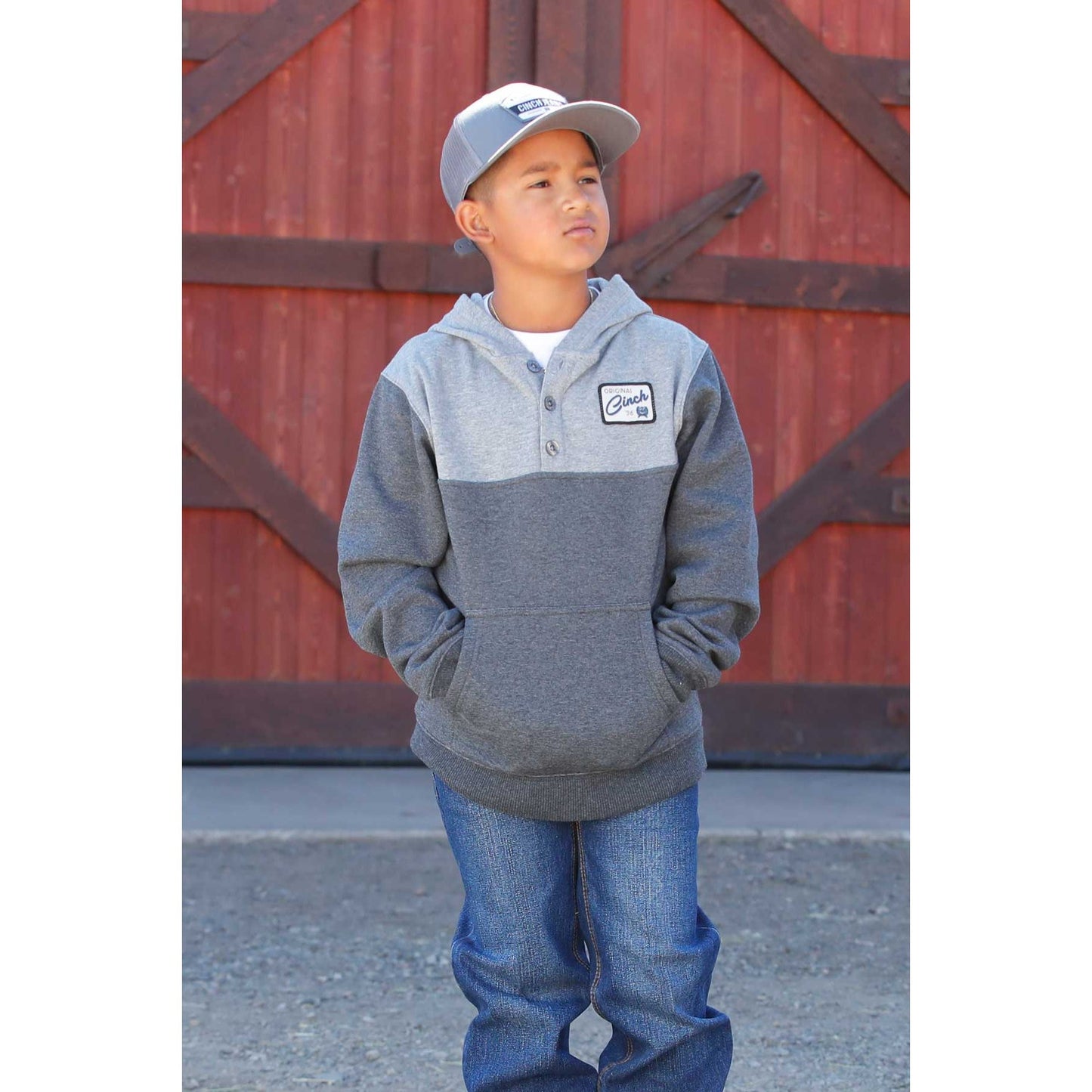 Cinch Boy’s Hoodie, Charcoal Blocked- MWK7511001