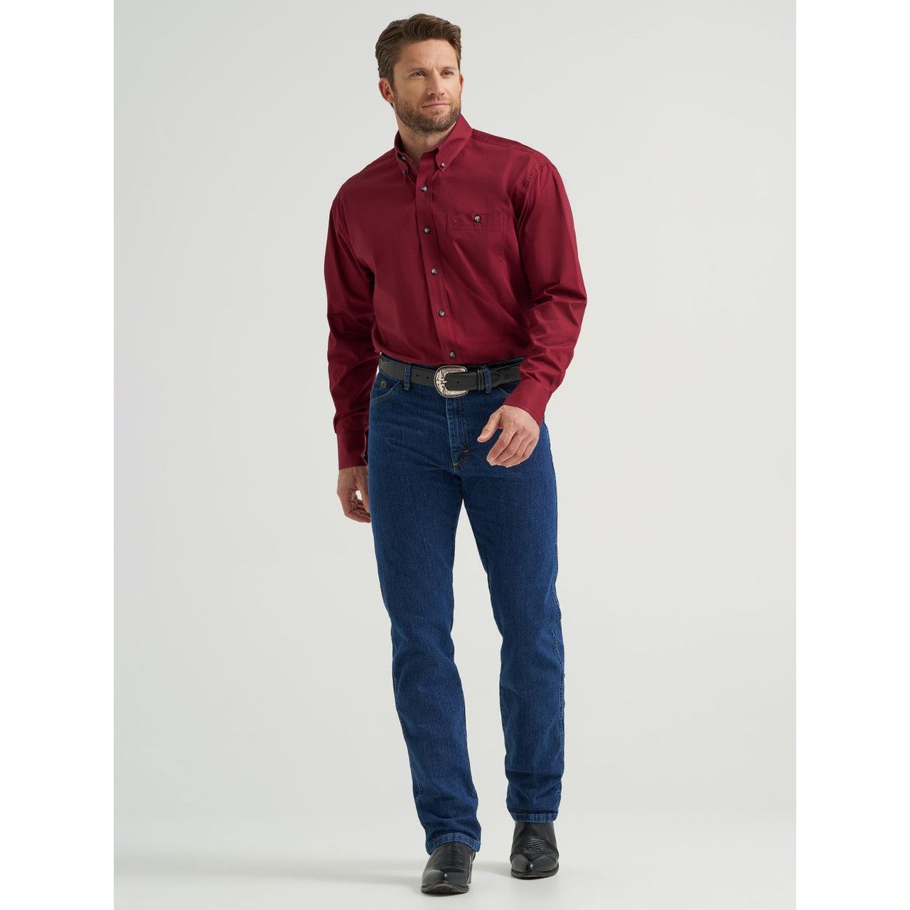 Wrangler Men’s George Straight, Button Down, Solid Burgundy 112369627