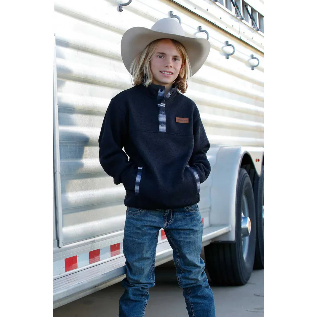 CINCH Boys Knit Pullover, 1/4 Snap, Charcoal, MWK7330005