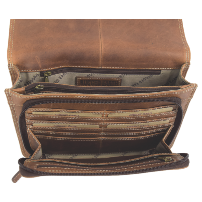 Rugged Earth - Black Leather Organizer Handbag