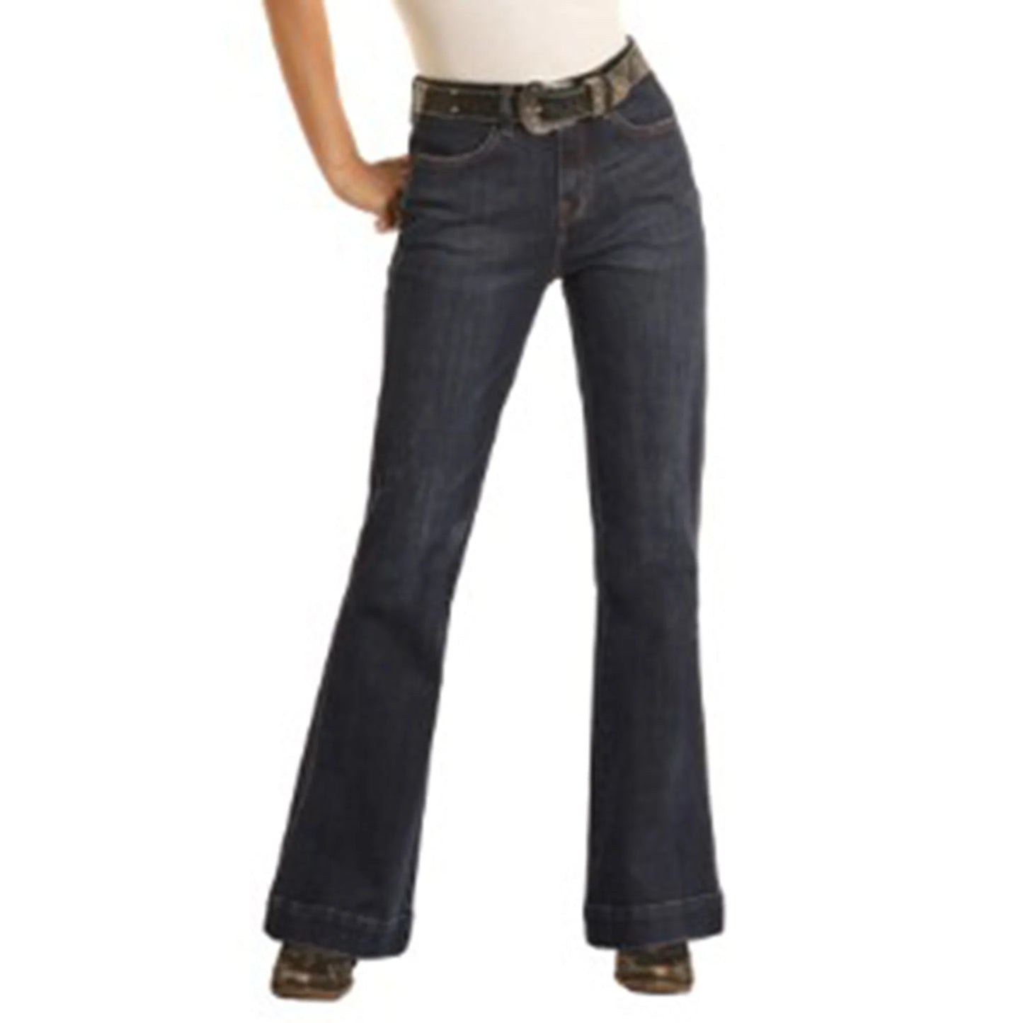 Rock & Roll Denim Ladies Trouser -Welt Pocket, High Rise, Dark Wash BW5HD03585