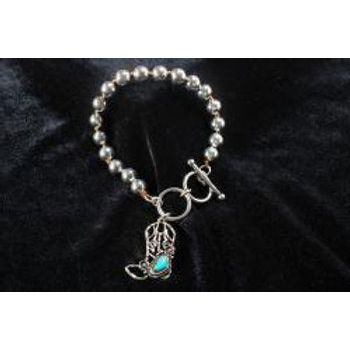 Silver Strike Bracelet, Cowboy Boot, Turquoise, Box Link D440010433