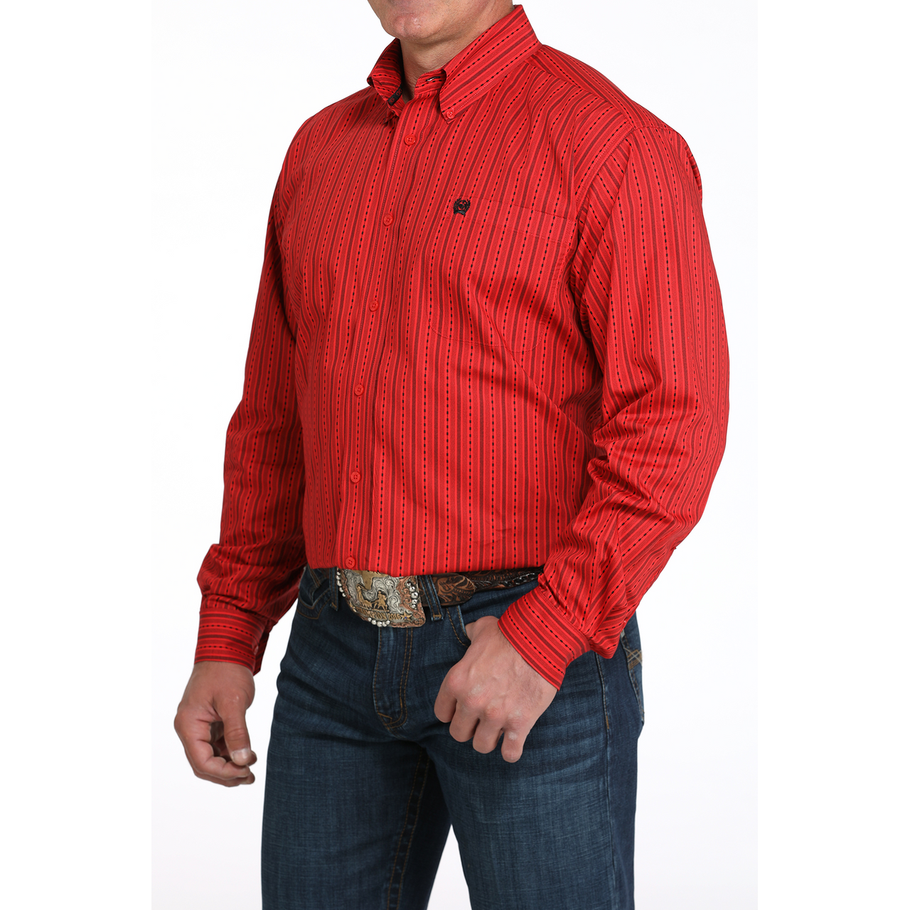 CINCH - Men LONG SLEEVE BUTTON-DOWN SHIRT, Geometric Print, Red MTW1105991