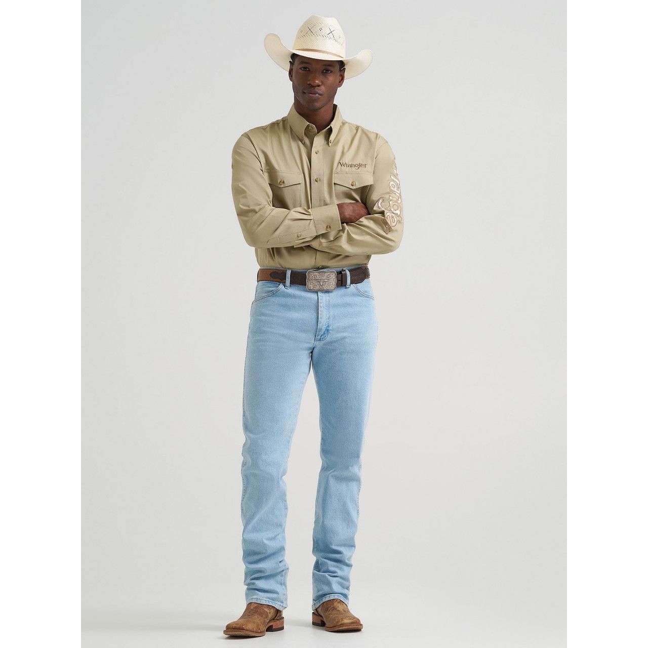 Wrangler Men's Western Button Shirt - Classic Fit, Khaki - 112374859