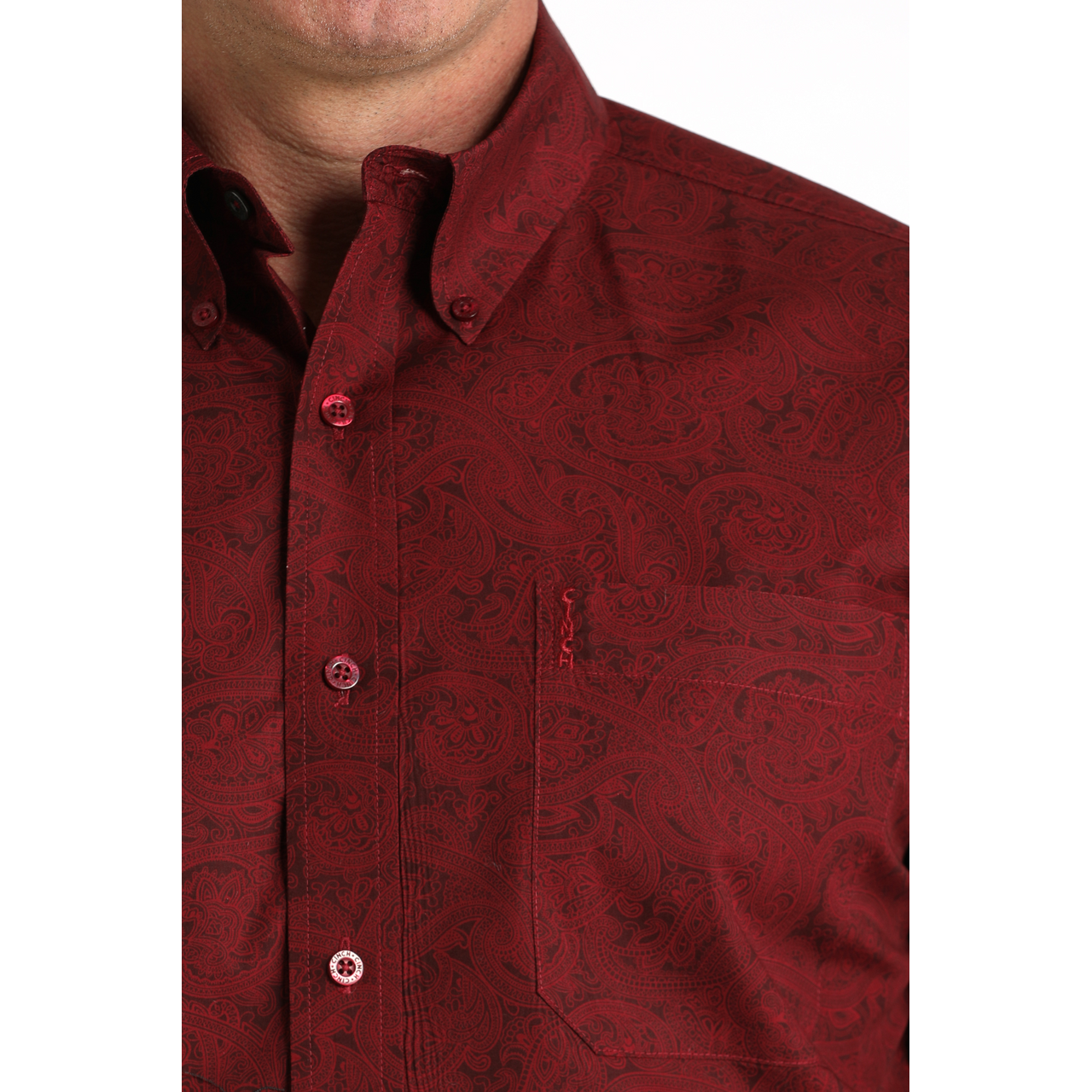 Cinch Men’s Modern Fit, Button Down Shirt, Burgundy Paisley- MTW1347149