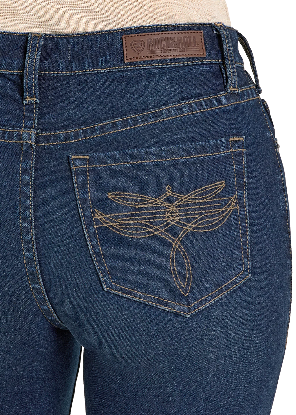 Rock & Roll Denim Ladies Flawless Fit -Dark Wash, Bootstitch Pocket, BW4HD07888