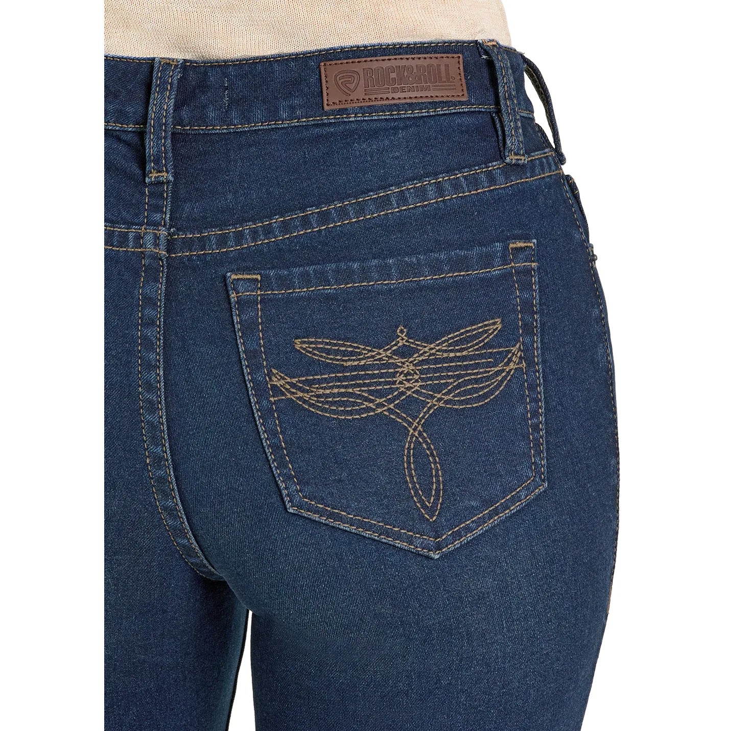 Rock & Roll Denim Ladies Flawless Fit -Dark Wash, Bootstitch Pocket, BW1HD07888