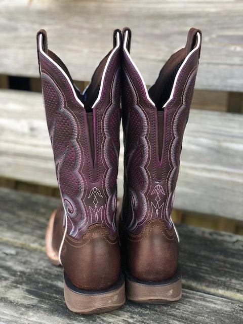Durango Ladies Western Boot, X-treme AC, Brown Purple, Square Toe DRD0377