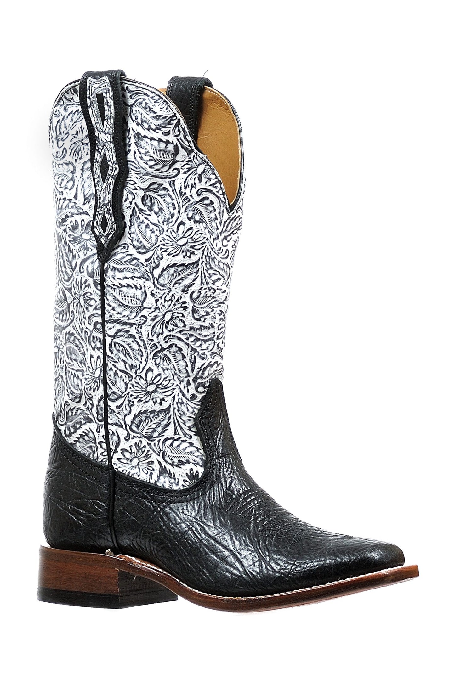 BOULET Ladies WESTERN BOOTS, Black with Floral Top 6295