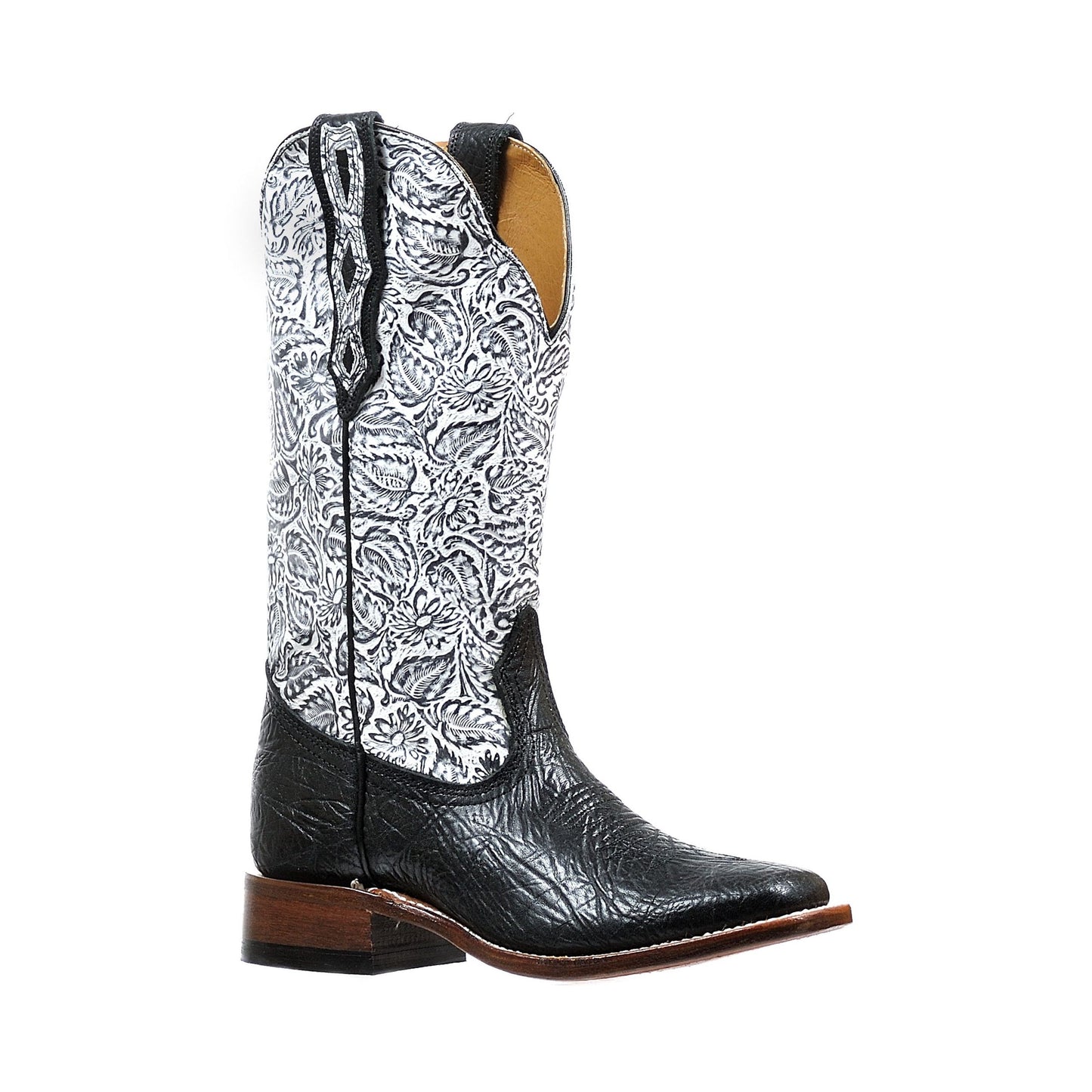 BOULET Ladies WESTERN BOOTS, Black with Floral Top 6295