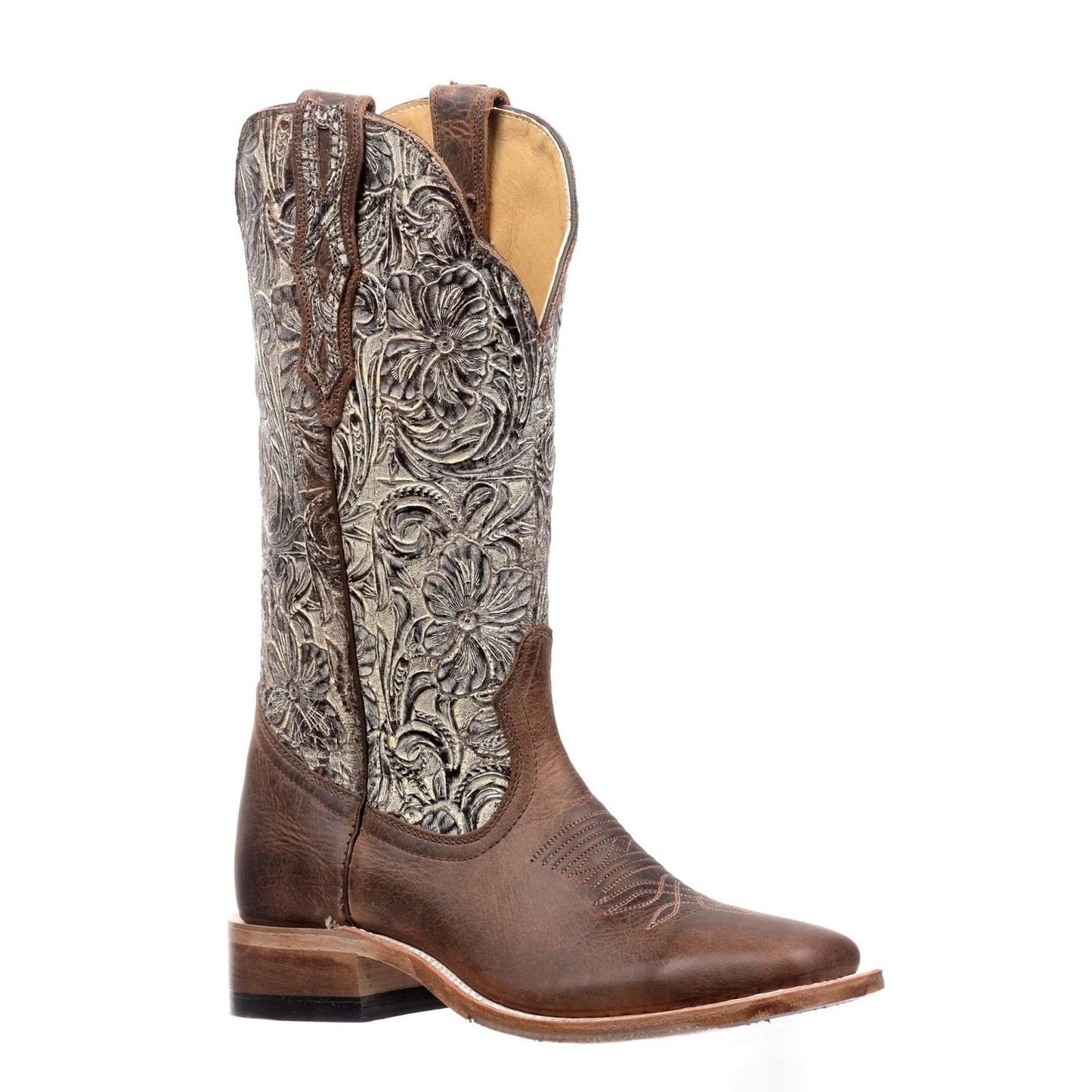 BOULET Ladies WESTERN BOOTS, Brown with Floral Top 2961