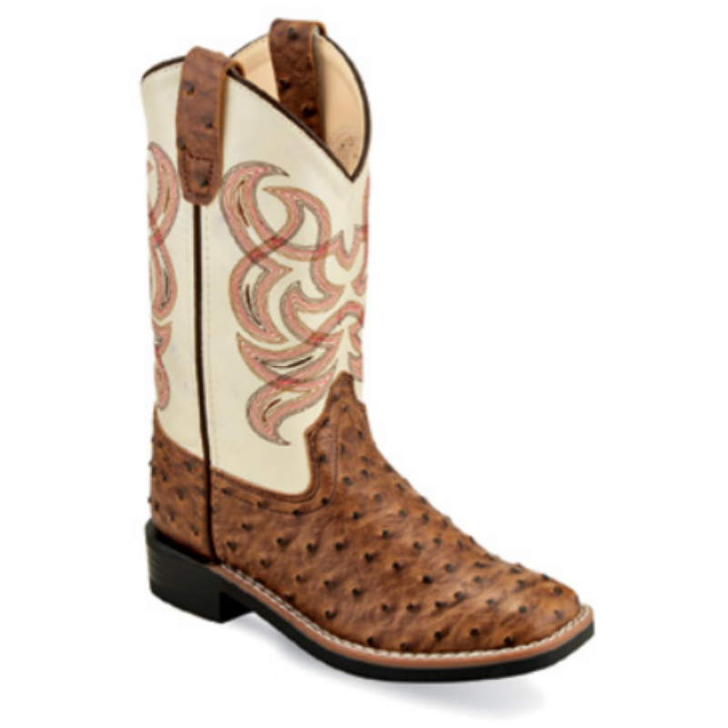 Old West Toddler & Youth Cowboy Boot, Ostrich Print Square Toe, VB9174 & VB1074