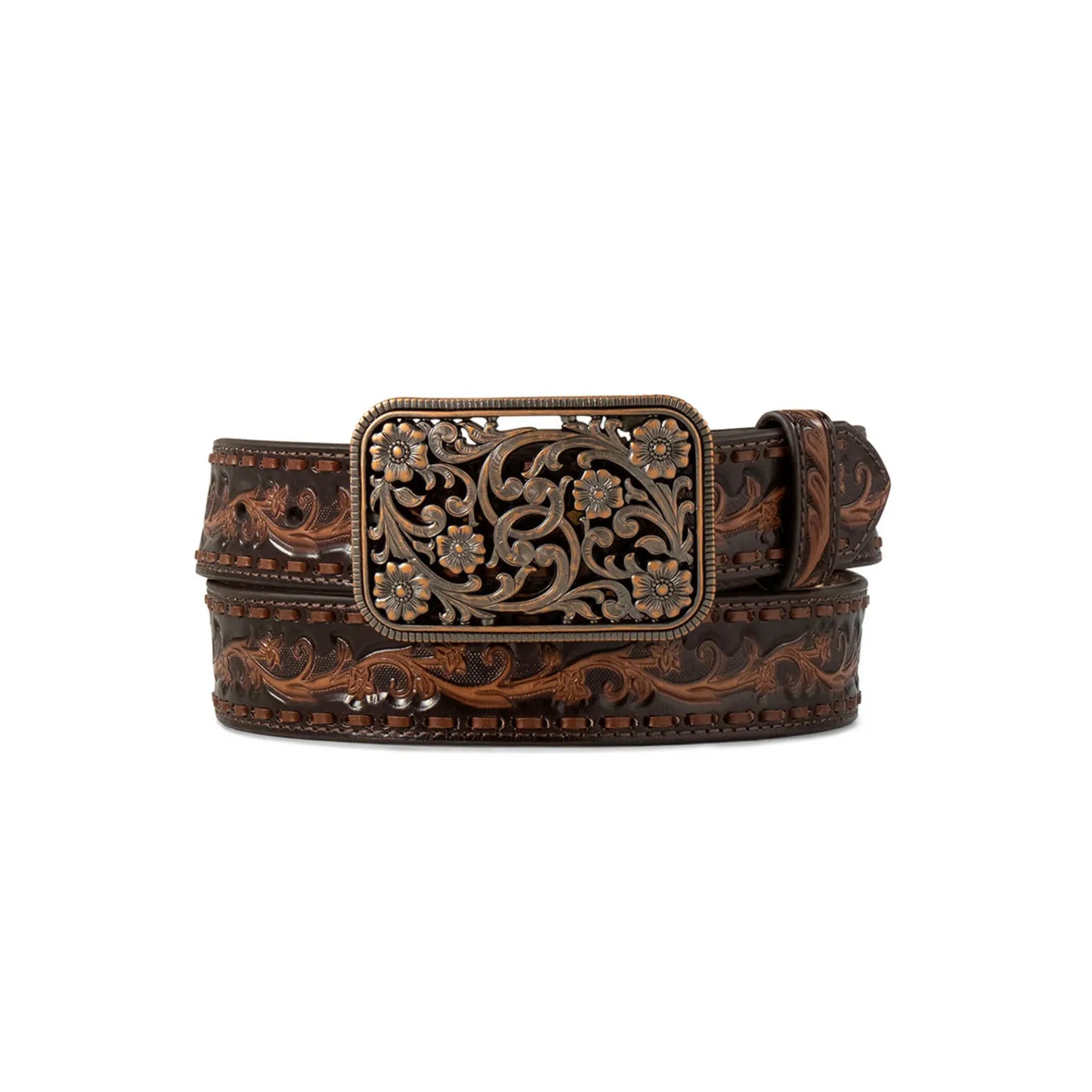 Ariat Ladies Belt Chocolate Embossed Floral Belt with Lace A1567147