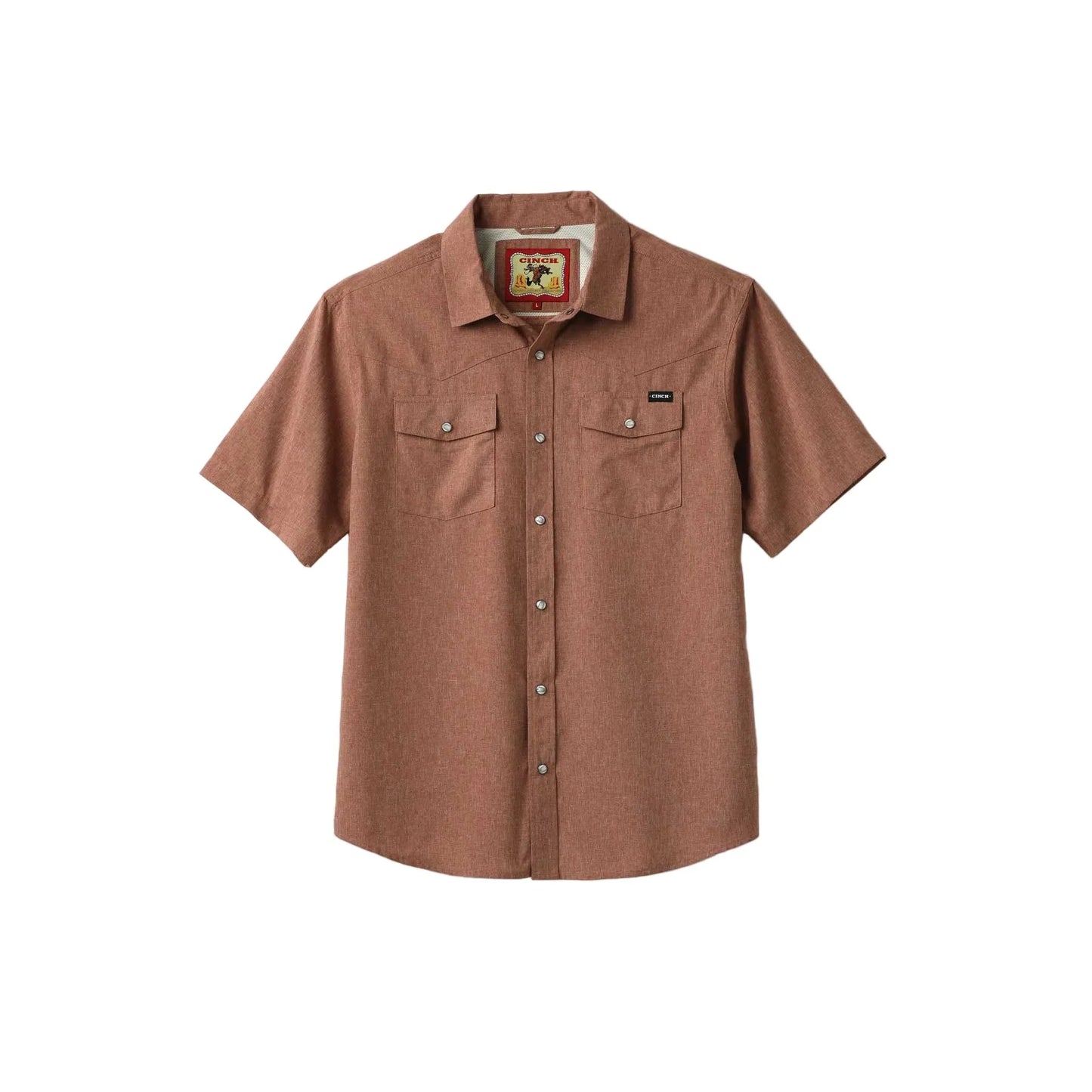 CINCH - Men Short Sleeve Snaps Shirts, Stretch Ripstop, Brown, MTW1402010