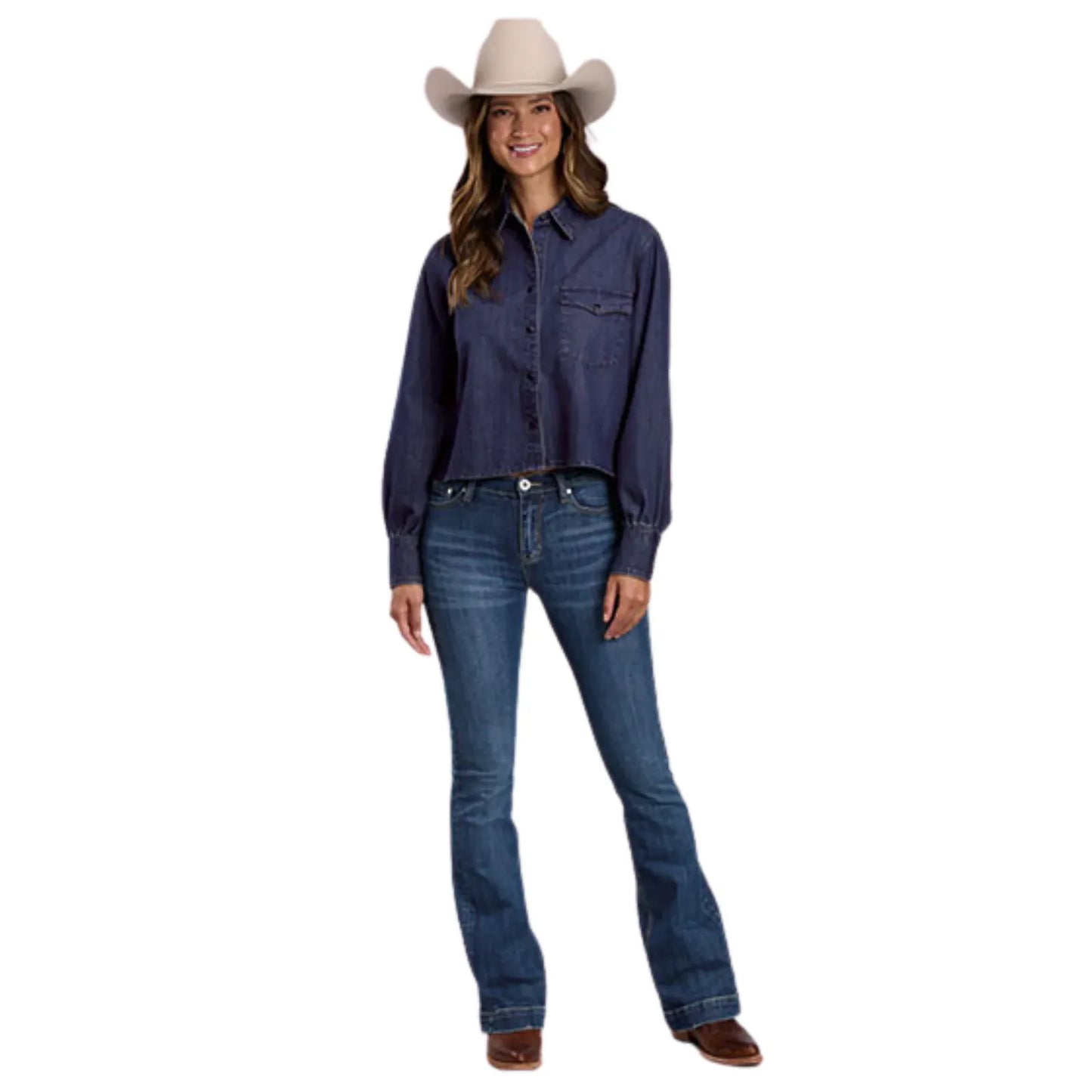 Stetson Ladies Crop Shirt, Denim 11-050-0594-3009
