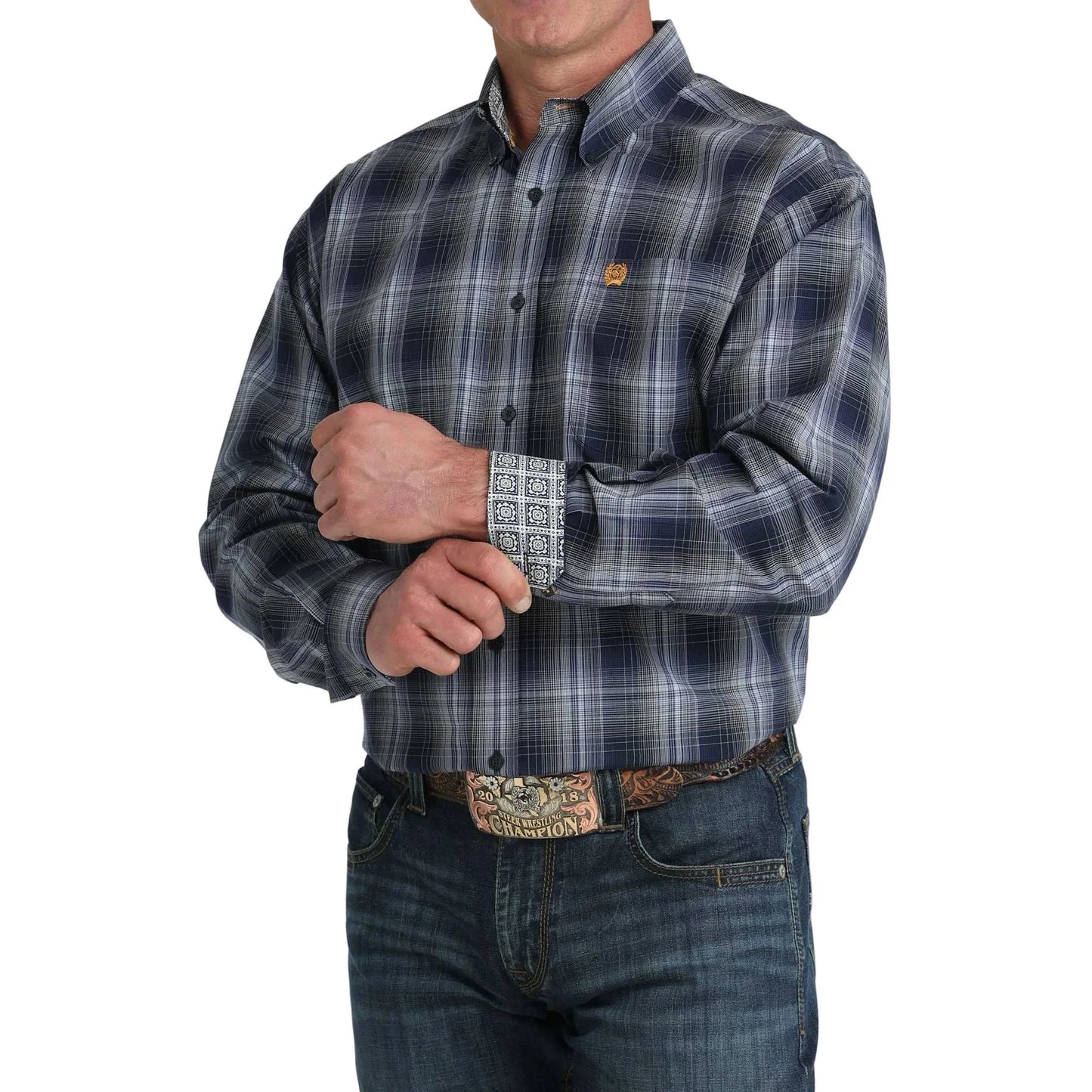 Cinch Men’s Button Down Western Shirt, Navy, Long Sleeve, MTW1106078
