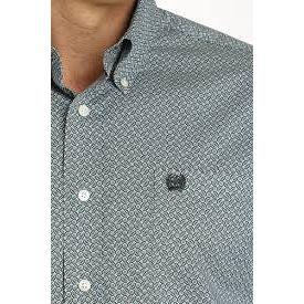 MENS CINCH GEOMETRIC PRINT BUTTON-DOWN WESTERN SHIRT - GREEN/CREAM