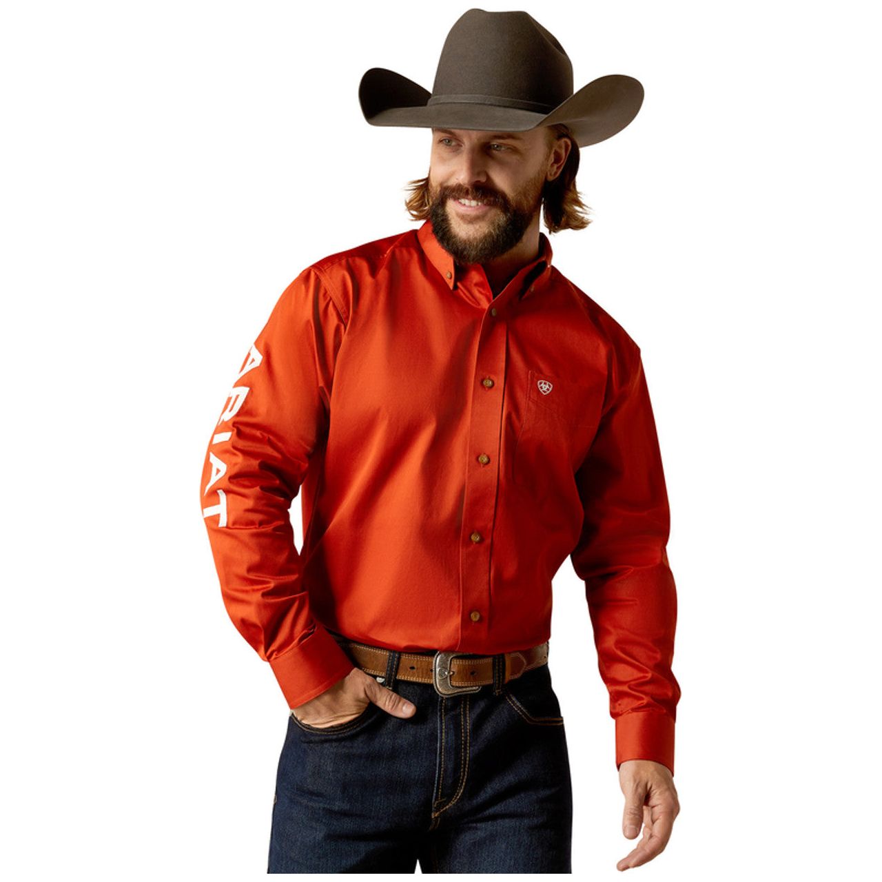 ARIAT TEAM LOGO DARK ORANGE WHITE