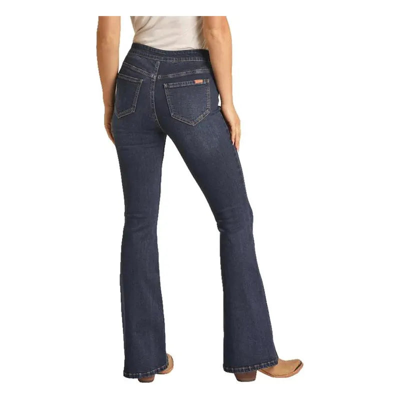 * Rock & Roll Ladies Jean - Cowgirl Button Bargain Flare Extra Stretch, Dark Wash