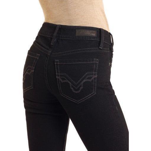 * ROCK & ROLL Ladies Jean - BLACK MID RISE BOOTCUT BLACK BW4MD05313