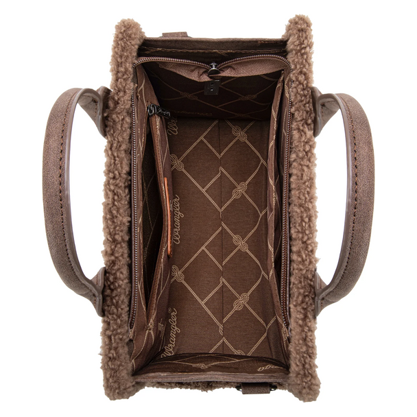 WRANGLER DARK BROWN SHERPA SOUTHWESTERN PRINT SMALL CANVAS TOTE/CROSSBODY - WG166-8120SCF