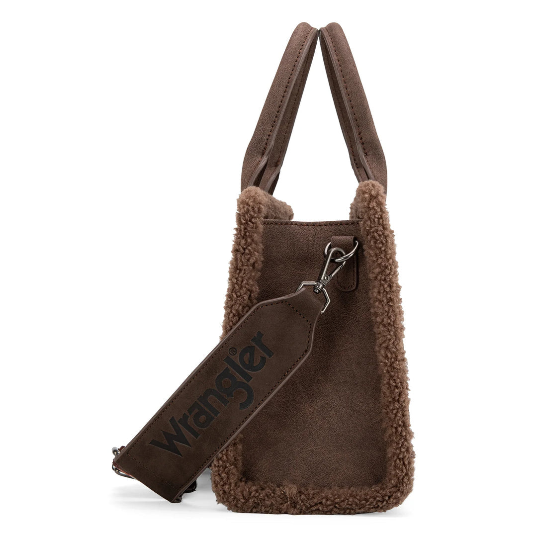 WRANGLER DARK BROWN SHERPA SOUTHWESTERN PRINT SMALL CANVAS TOTE/CROSSBODY - WG166-8120SCF