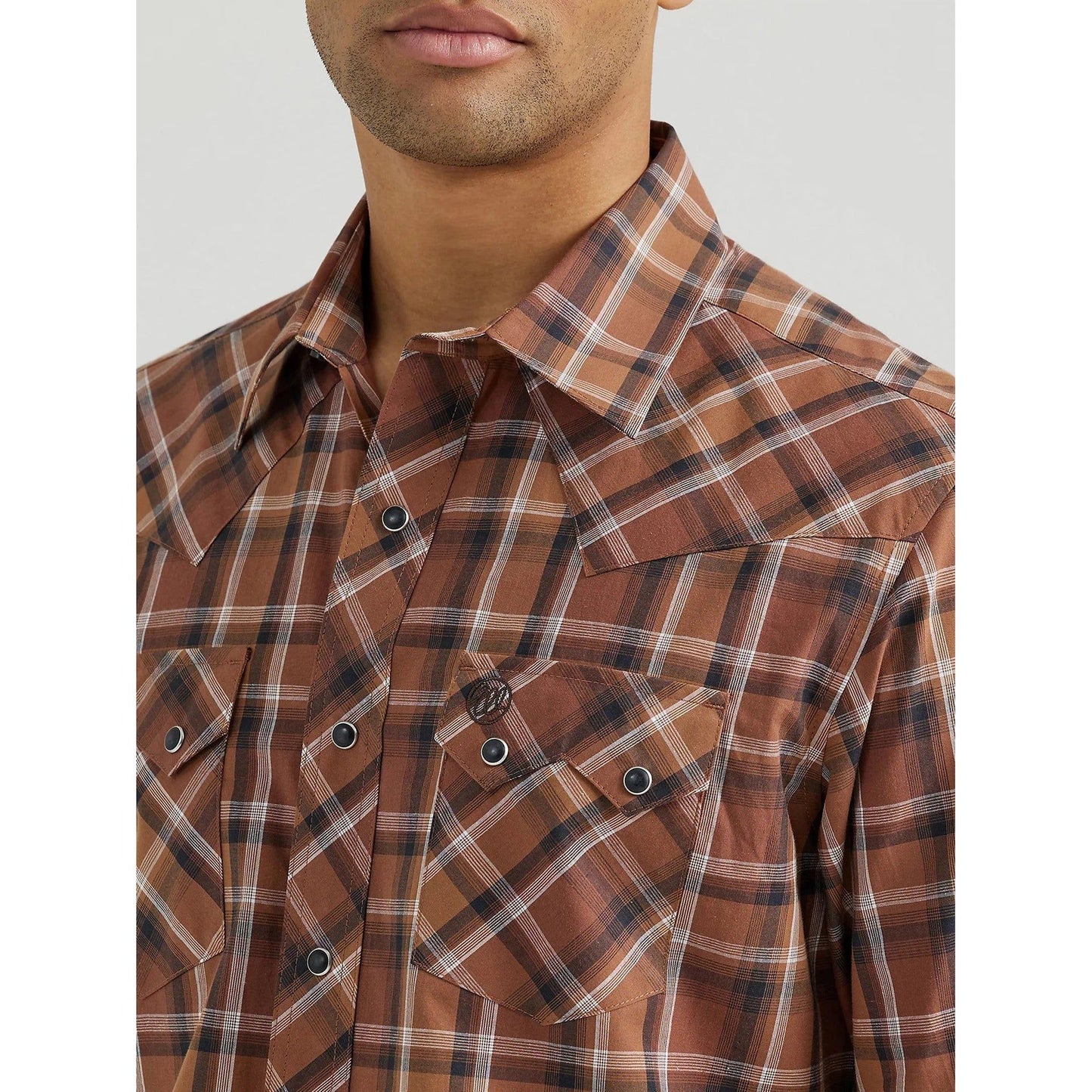 MEN'S WRANGLER RETRO® LONG SLEEVE SAWTOOTH SNAP POCKET WESTERN SHIRT cocoa brown #112355373