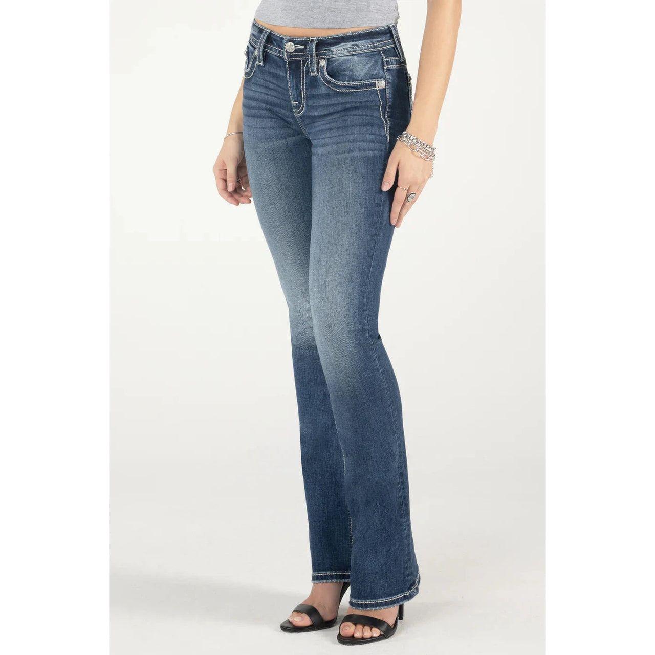 * Miss Me Ladies Jeans - Mid-Rise Bootcut, Med Blue M9459BL