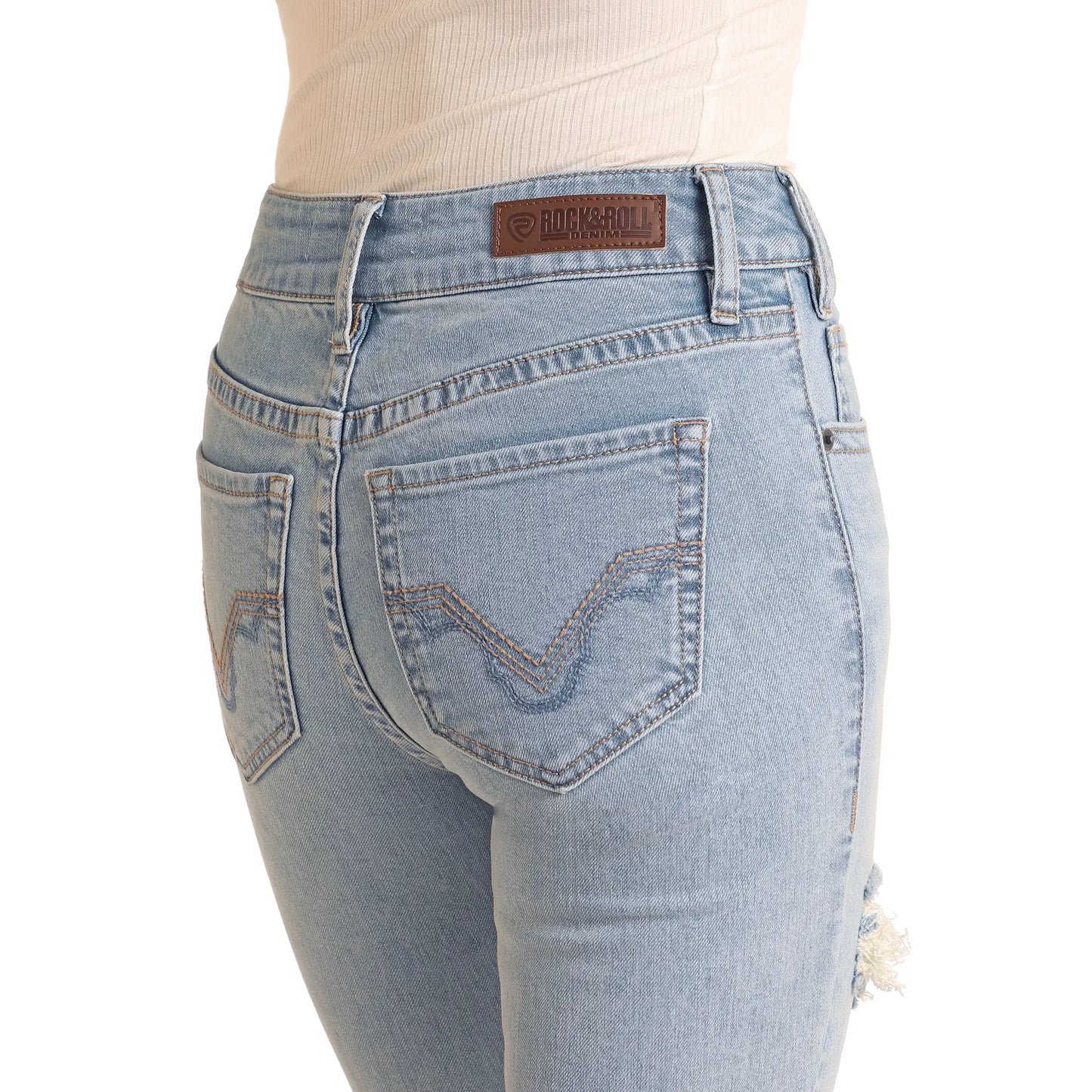 * Rock & Roll Ladies Jean, Light Wash, Distressed, High Rise, Boot Cut BW4HD06037