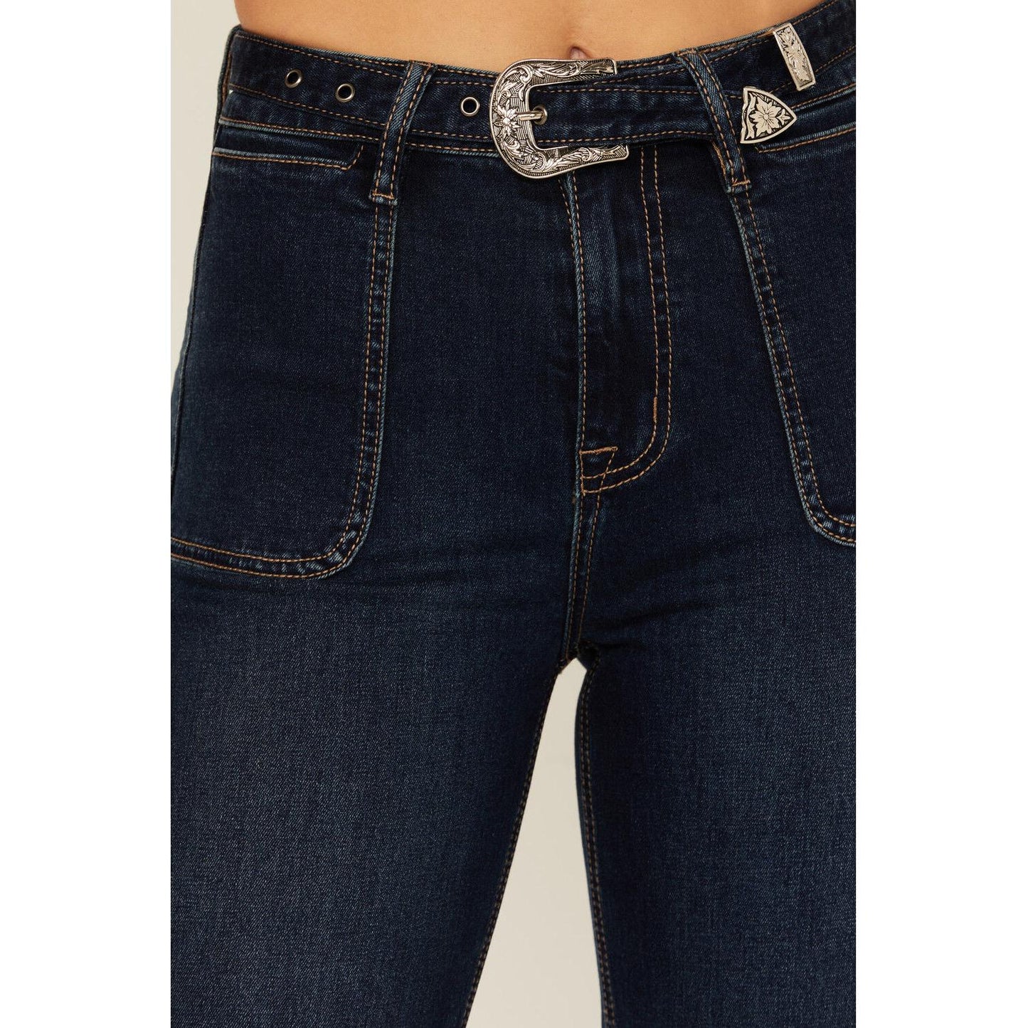 ROCK & ROLL Ladies Trouser - HIGH RISE, Flare - Dark Wash BW6HD02993