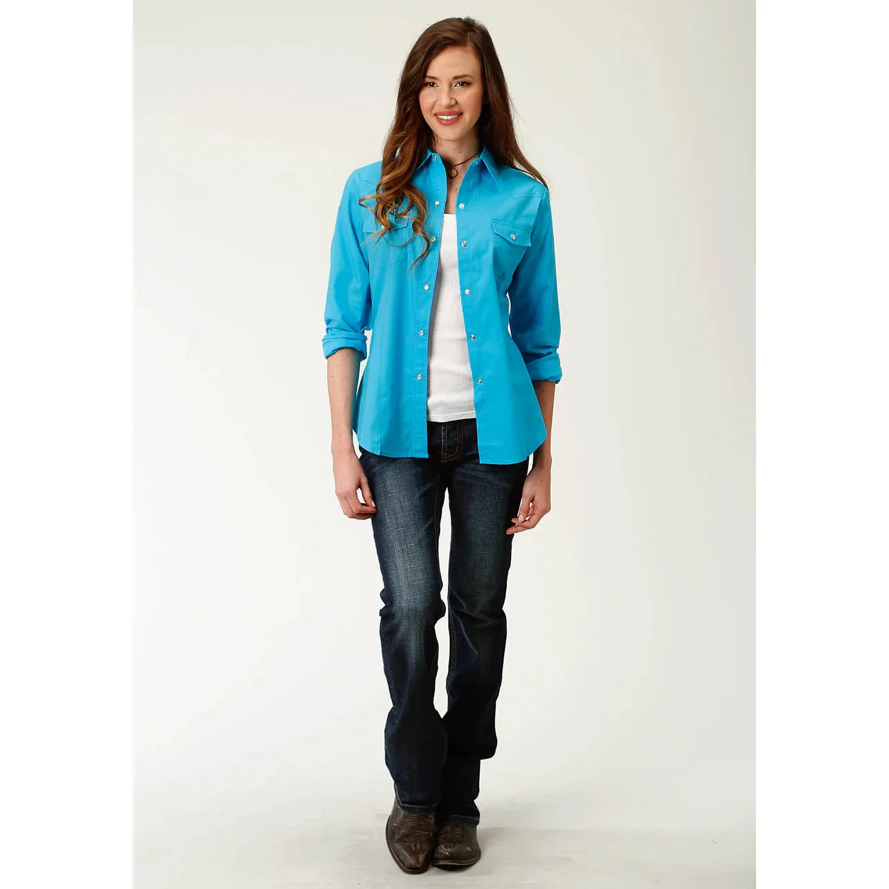 Roper Ladies Long Sleeve Snap Shirt - Turquoise 03-50-265-4101
