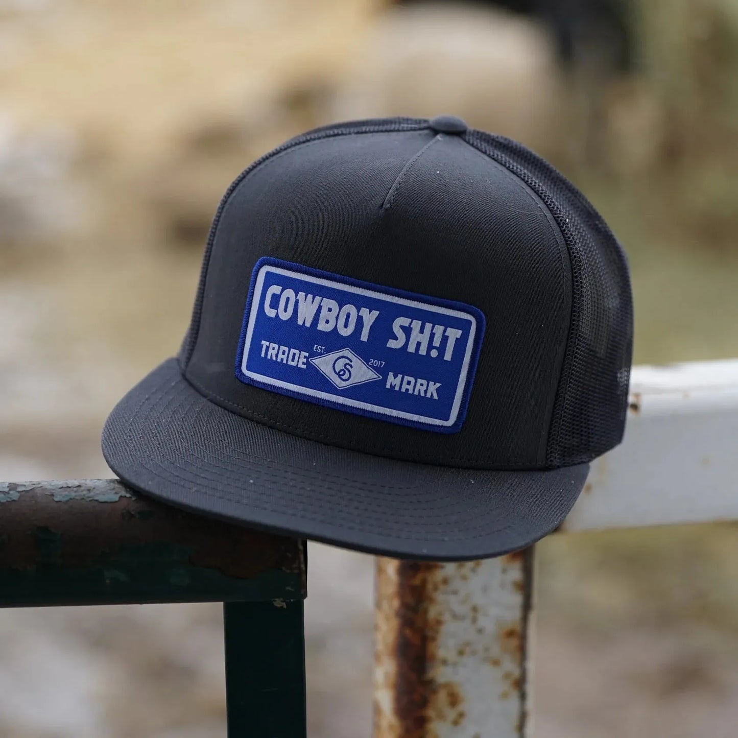 Cowboy Sh*t - Men’s Ball Cap, “THE TROCHU”, Charcoal w/ Blue Patch, Flat Brim, 255