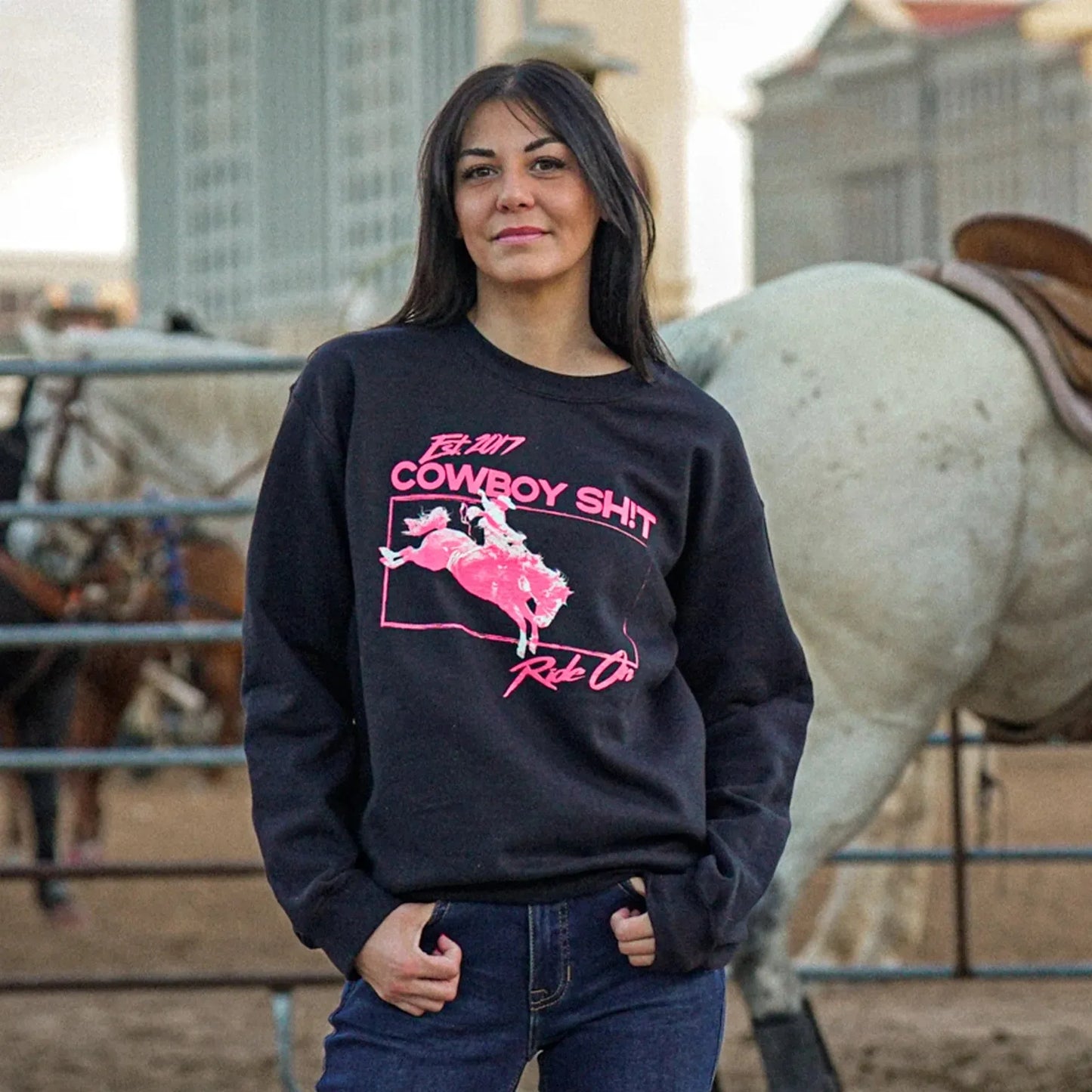 Cowboy Sh*t Unisex Crewneck Sweatshirt, “80’s Vibe 2.0”, Black, 233
