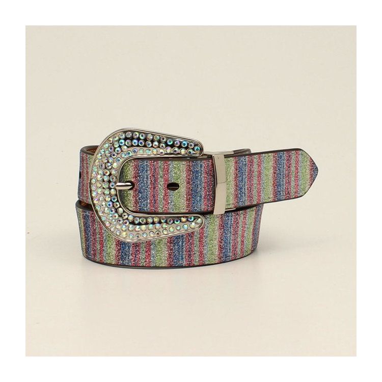 Angel Ranch Girls Belt -Reversible, Leather Tooled Cactus Vs Striped Sparkle D130001697