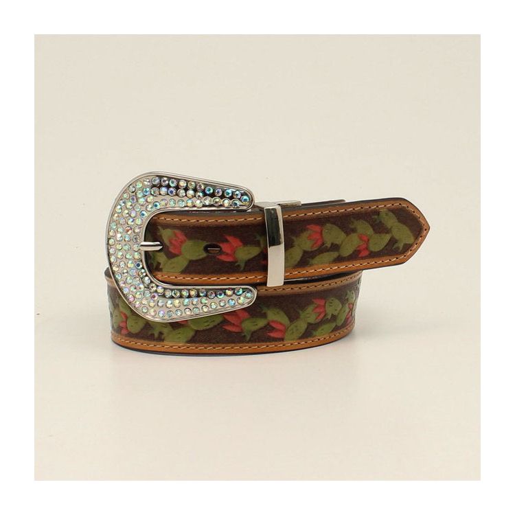 Angel Ranch Girls Belt -Reversible, Leather Tooled Cactus Vs Striped Sparkle D130001697