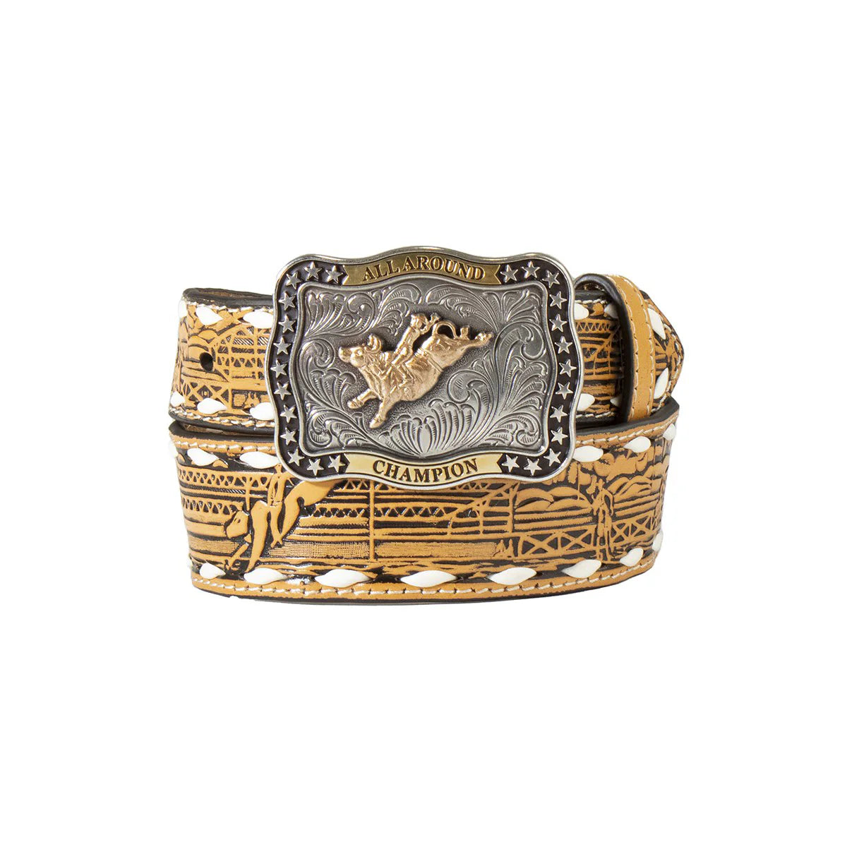 3D Belt Co. Youth Belt - Leather Embossed Bull Rider, Whipstitch D120002908