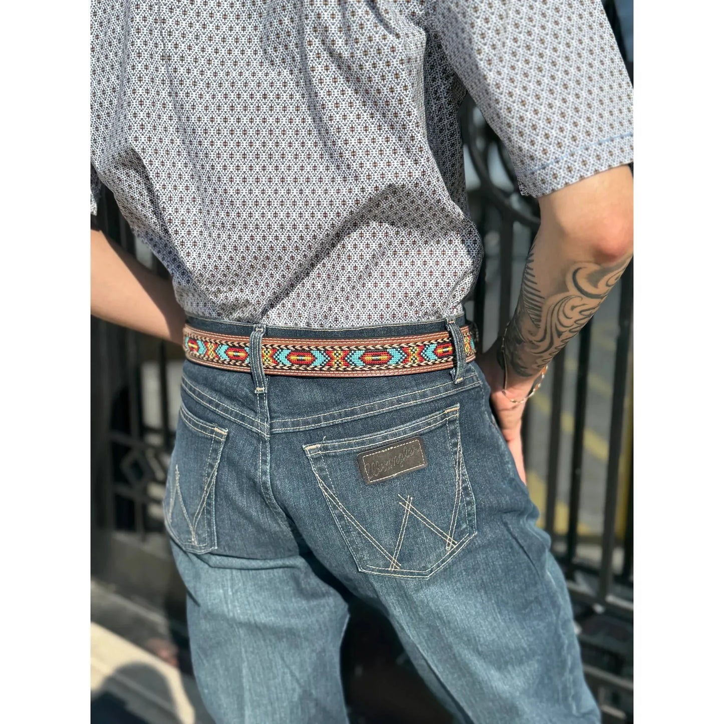 Nocona Men’s Belt; Woven Inlay, Braided Horse Hair, Conchos- N210002102