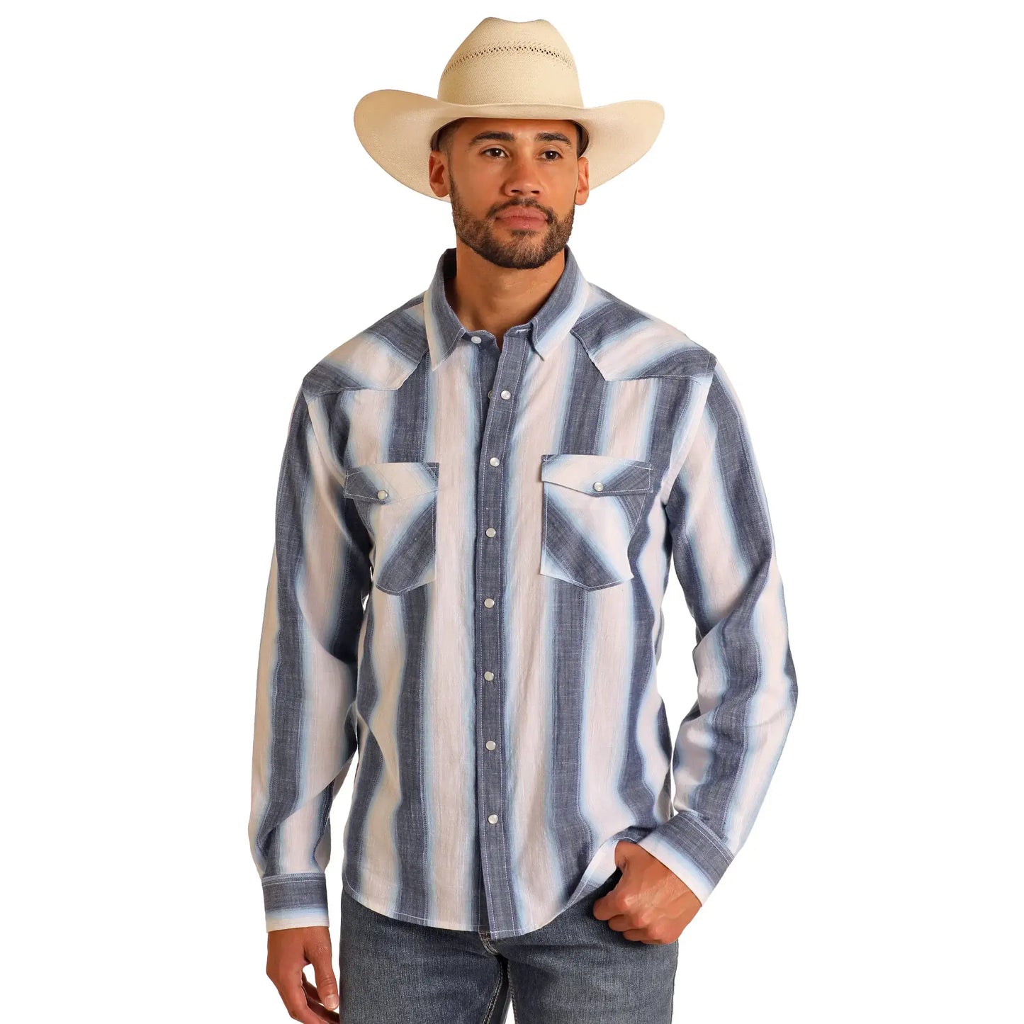 Panhandle Slim Men’s Western Shirt, Snaps, Vintage Ombré Striped PMN2S05758