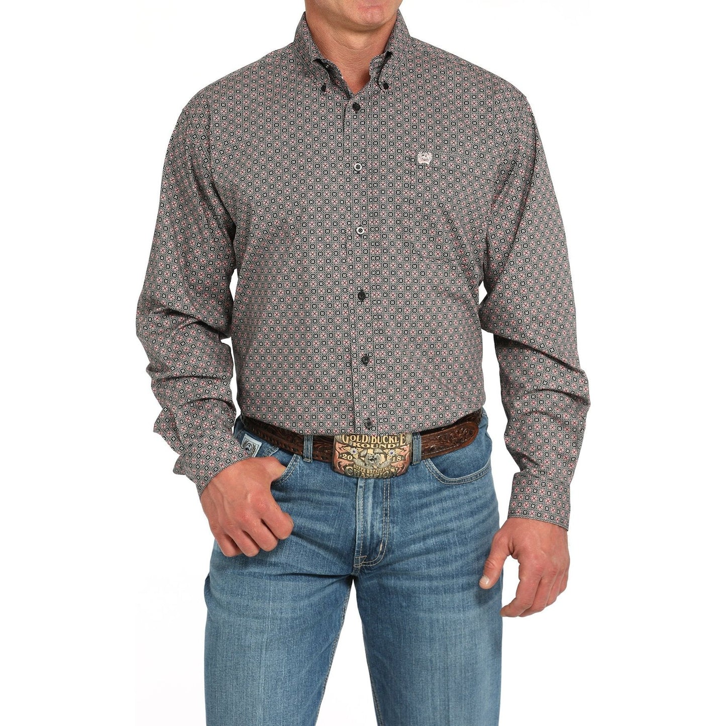 CINCH - Men LONG SLEEVE BUTTON-DOWN SHIRT, Geometric Print MTW1105925