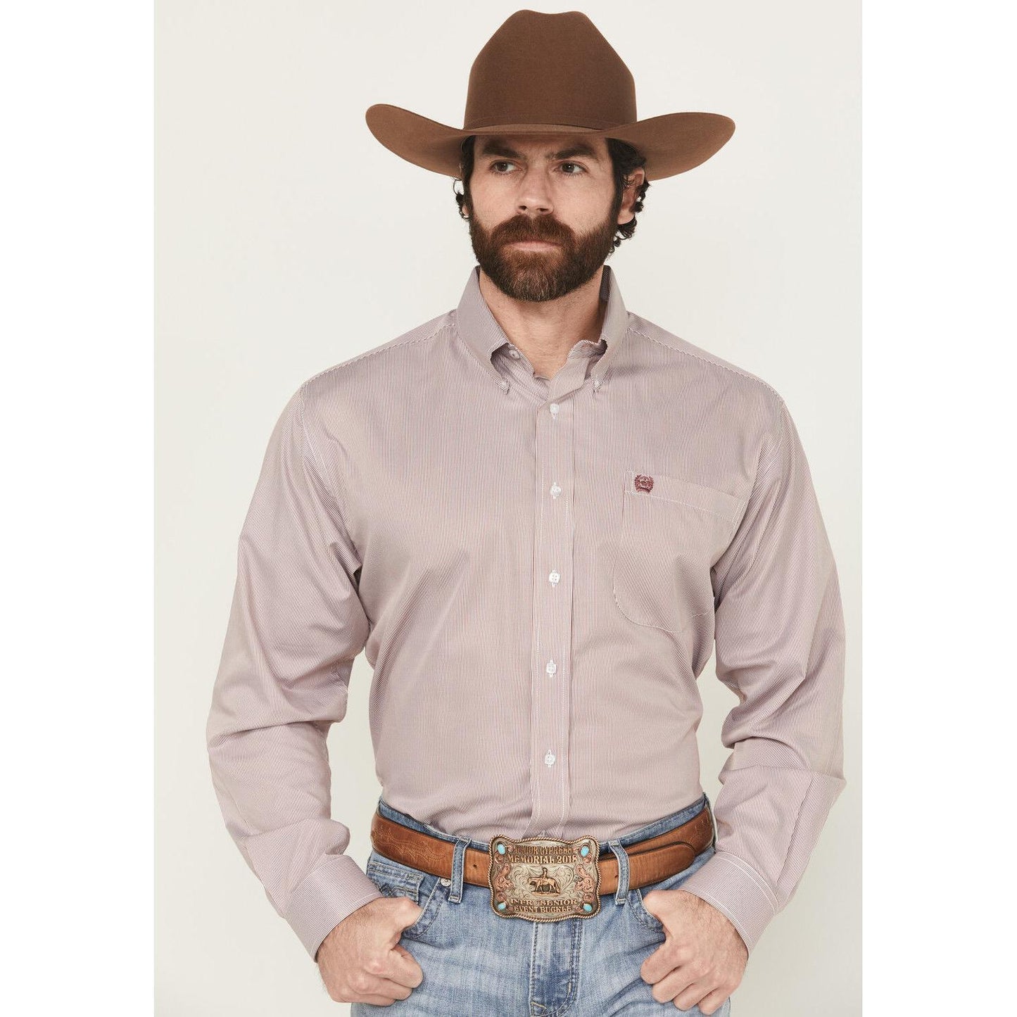 CINCH - Men LONG SLEEVE BUTTON-DOWN SHIRT, Pink Pin Stripe MTW1105924